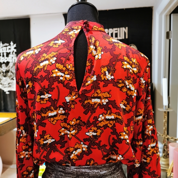 2/30 ANN TAYLOR Floral Mock Neck Lantern Sleeve Blouse - Picture 7 of 11